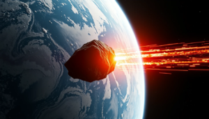 Asteroid 2025 FK near Earth with highlighted risk zones – NASA tracking data visualization.